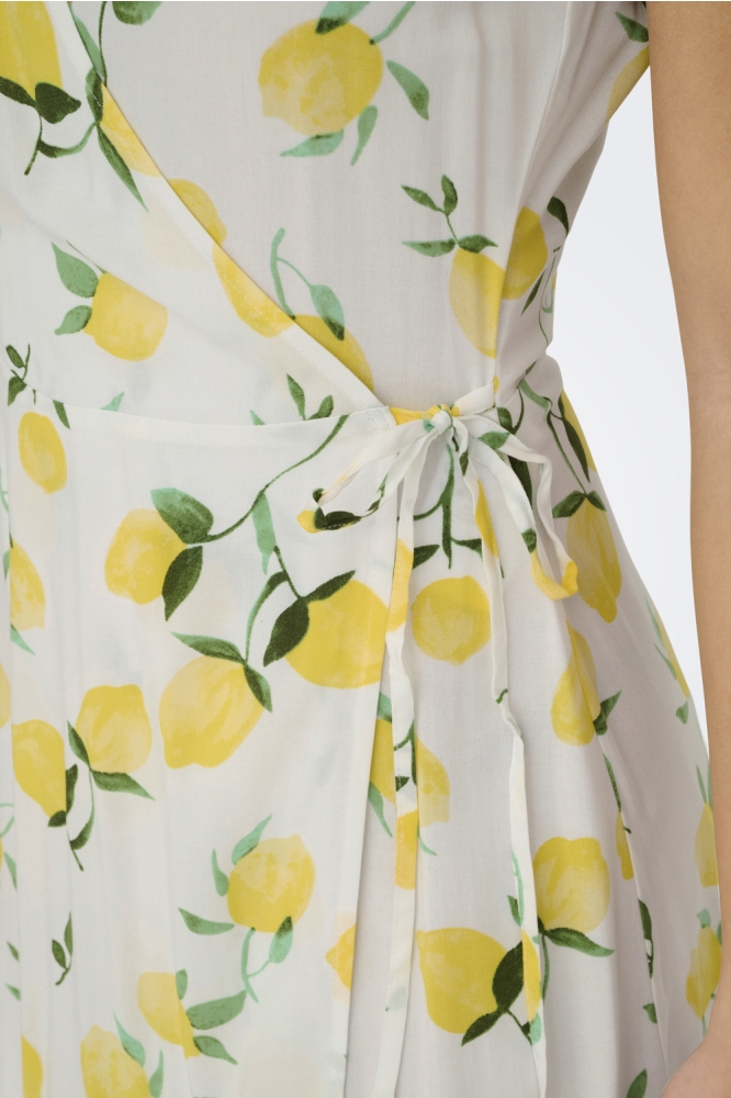 JDYSEZEN LIFE S/S WRAP DRESS WVN DI 15351572 CLOUD DANCER/LEMON